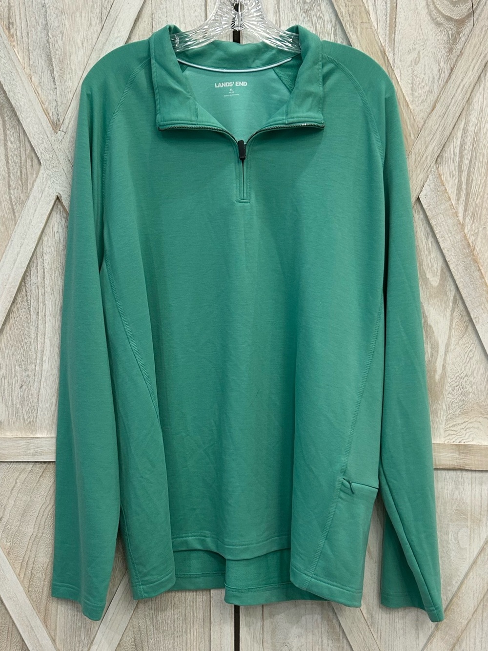 Lands' End Flex Quarter-Zip Pullover Men’s XL Teal Green Cotten Blend